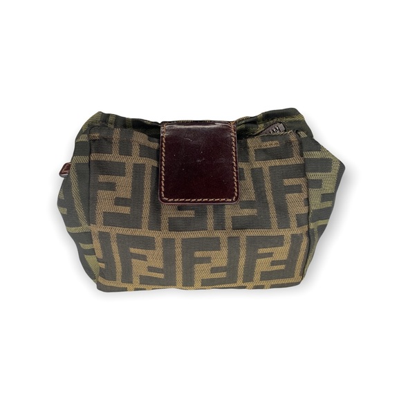 Fendi Black & Brown Zucca Nylon Pouch Clutch Cosmetic Bag